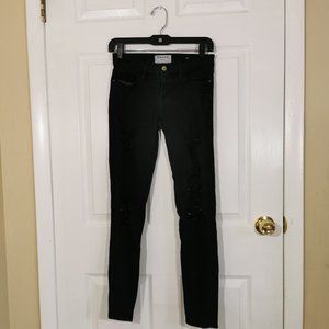 Frame Le Skinny De Jeanne Ripped Noir Jeans